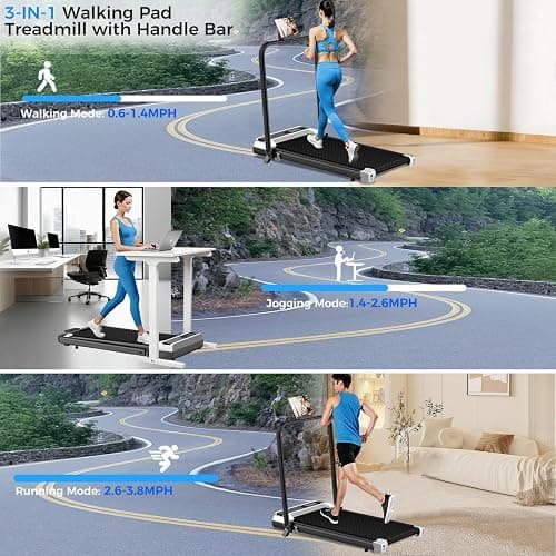 Walking Pad Treadmill with 8% Incline for Home Office,3.0HP Low Noise Portable Folding Under Desk Treadmill with Remote Control,Jogging Running Machine,350 Lbs Capacity,LED Display,Handle Bar thumbnail 8