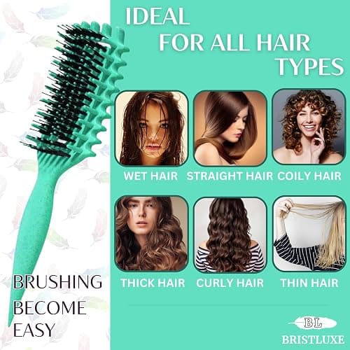 Curl Defining Brush for Curly Hair, Ultimate Vented Hair Brush with Boar Bristles, Unisex Styling and Detangling,Shaping and Defining Curls brush Reduce Pulling, Ideal for All Hair Types (Teal) thumbnail 5