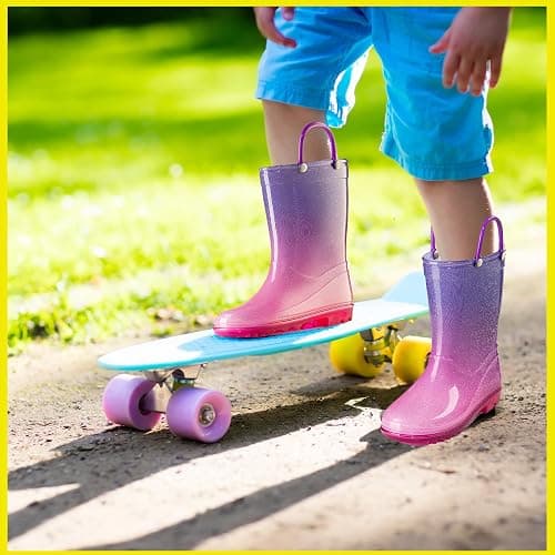 Puddle Play Kids' PVC Glitter Rain Boots with Easy-On Handles – Sparkly, Lightweight, for Girls & Boys – Toddler & Little Kid Sizes thumbnail 3
