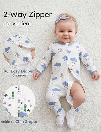 Yoofoss Baby Pajamas 100% Organic Cotton Baby Sleepers for Newborn 0-3 3-6 6-9 Months Boys Girl Clothes 3pcs Footed PJs thumbnail 3