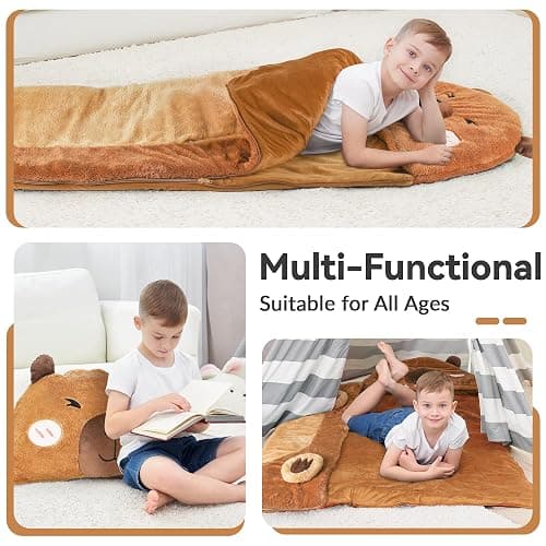 iPlay, iLearn Kid Sleeping Bag, Plush Capybara Slumber Bag, Toddler Girl Boy Nap Mat, 2 In 1 Brown Animal Pillow, Happy Travel Sleepover Daycare Preschool Birthday Gift for Age 3 4 5 6 7 8 10 12 Child thumbnail 7