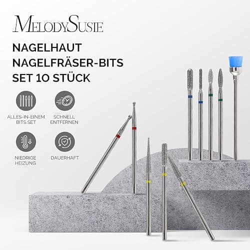 MelodySusie 10pcs Diamant Bits Set Professioneller Schleifkörper Schleifkopf Nagelfräser Aufsätze Set für Maniküre Pediküre Nagelpflege, Silber thumbnail 2