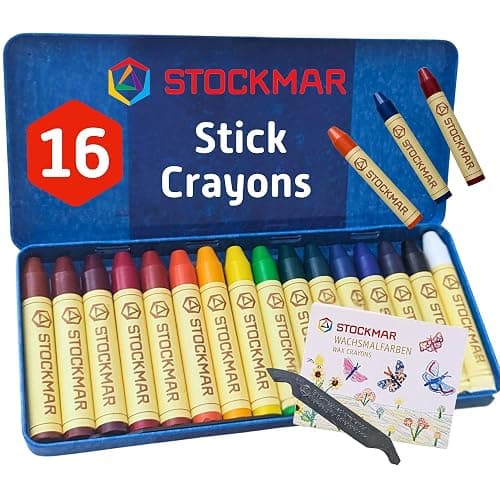 Stockmar Beeswax Stick Crayons – Set of 16 Artist-Grade Drawing Media, Non-Toxic Beeswax Crayons for Art Projects, Crafting, Walforf Art Supplies, Creative Drawing, Includes Storage Tin - Image 1
