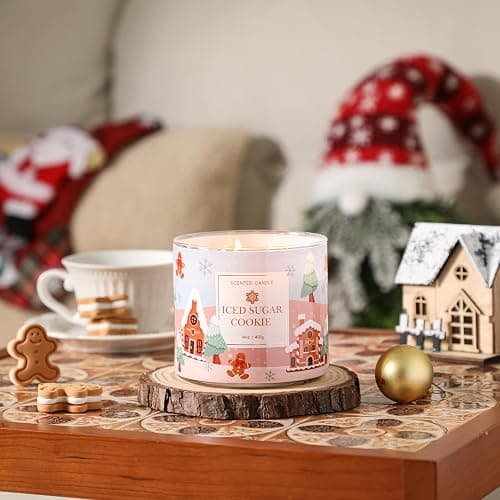 Gingerbread Christmas Scented Candle - Large 3 Wicks,Christmas Balsam Candles, 14oz, 60Hour Burn Time, Ideal Soy Candle Gift for Women, Friends, and Loved thumbnail 6