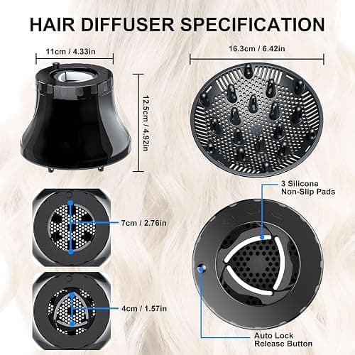 Hair Diffuser, AISEELY Universal Diffuser Hairdryer for Curly Hair, Adjustable Hair Dryer Diffuser Suitable for 1.57 to 2.7in Hair Dryer Nozzles for Hair Styling, 1.0 count thumbnail 6