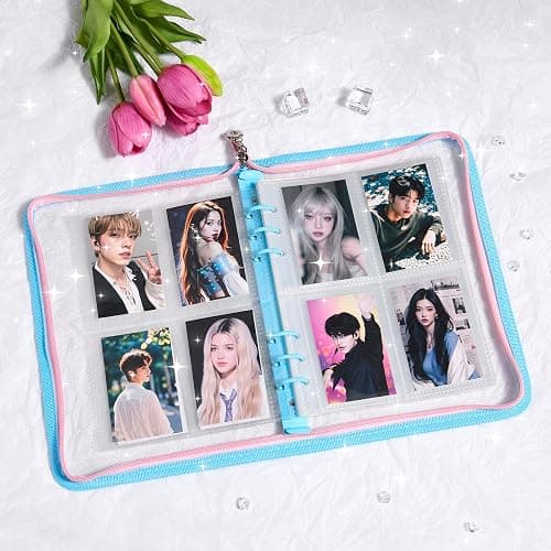 A5 Kpop Photocard Binder with 50 Card Pages,270 Slots,3 Card Slot Sizes.6-Ring Photo Card Holder Book,Cute Binder with Sparkly Clear Cover. Photo Album for K-pop Stan.（Blue) thumbnail 2