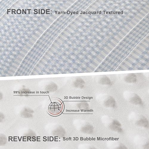 tohrisa Boho Comforter Set Full Size - 3 Pieces Lightweight Jacquard Seersucker Bedding Sets (1 Soft Fluffy Grid Comforter & 2 Pillowcases) - All Seasons Cozy Modern Bed Set(80"x90" Sky Blue) thumbnail 3