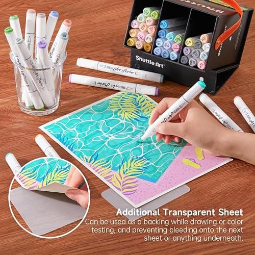 Shuttle Art Pastel Alcohol Markers Brush tip, Dual Tip Brush & Chisel Tip Art Marker Set, 50 Colors plus 1 Blender Marker Pens with Case Perfect for Illustration Students Adults Coloring Sketching thumbnail 6
