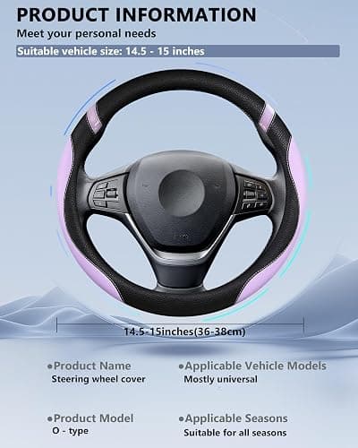 Universal Leather Steering Wheel Cover for Women Steering Wheel Cover for Car 15 inch (Lilac Color) thumbnail 6