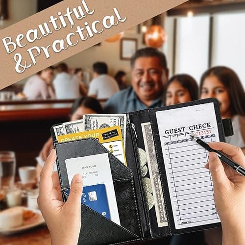 Decahouy Server Book for Waitress,Server Books for Waitress with Zipper Pocket,Cute Server Book, Waitstaff Organizer Waitress Book with Money Pocket and Zipper Fit Server Apron,Cute Bees thumbnail 6