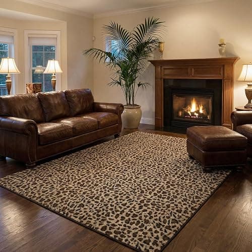 Leopard Print Rug for Living Room 5x7 Cheetah Fluffy Rug Machine Washable Area Rug for Bedroom,Non-Slip Soft Comfy Faux Fur Animal Carpet for Bedroom Living Shaggy Home Decor thumbnail 2