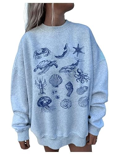 GORGLITTER Women's Oversized Crewneck Sweatshirt Graphic Cute Long Sleeve Lightweight Fall Trendy 2025 Pullover Top - Image 1