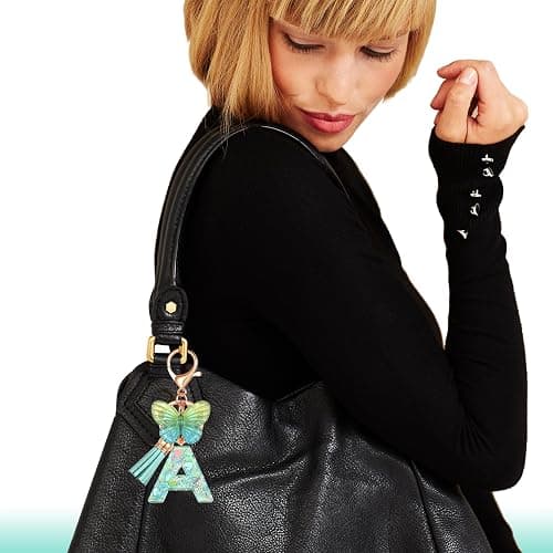 JINGUAZI Butterfly Initial Letter Keychain Bag Charms for Women | Cute pendant accessories for purses, handbags, backpacks, car keys, small gift for her young women, mothers, teachers thumbnail 6