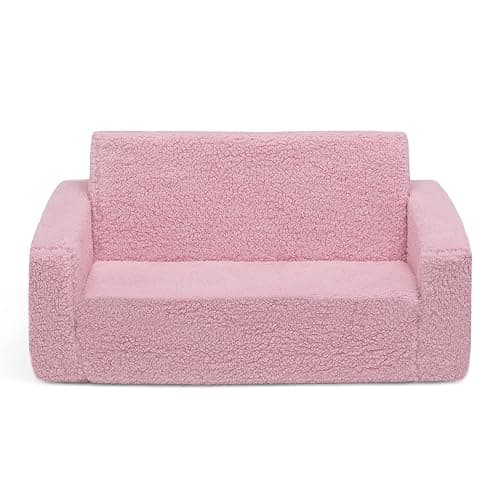 Delta Children Cozee Flip-Out Sherpa 2-in-1 Convertible Sofa to Lounger for Kids, Pink thumbnail 14