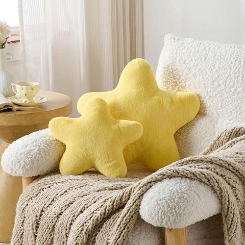 Novohive Set of 2 Throw Pillows Star Pillow Couch Pillows Decorative Pillows Bed Pillows Cute Pillows,Yellow 15" thumbnail 4
