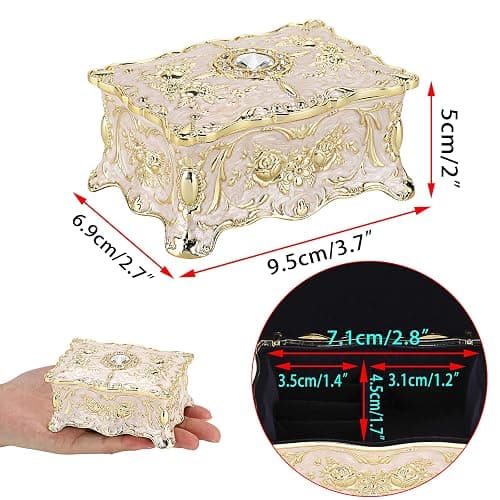 Hipiwe Small Vintage Jewelry Box Decorative Trinket Box, 3.7x 2.7x 2 inch | Enameled Metal Treasure Chest Organizer Rectangular Keepsake Box Case Wedding Christmas Gift for Women thumbnail 3