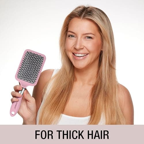 Conair Velvet Touch Paddle Cushion hair brush - Detangling hairbrush - curly or straight styles - men or women - detangler - features soft touch handle - Blush Pink thumbnail 4