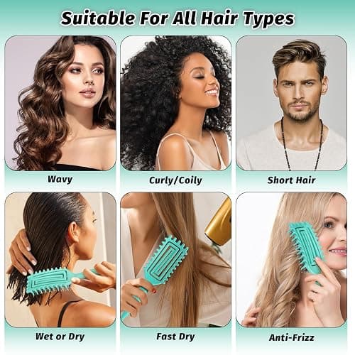 Curly Hair Brush Defining, Vented Curl Defining Brush for Effortlessly Detangling Shaping and Styling Women's Men's Curls on All Wet or Dry Hair Types, Reduces Frizz (Green) thumbnail 3