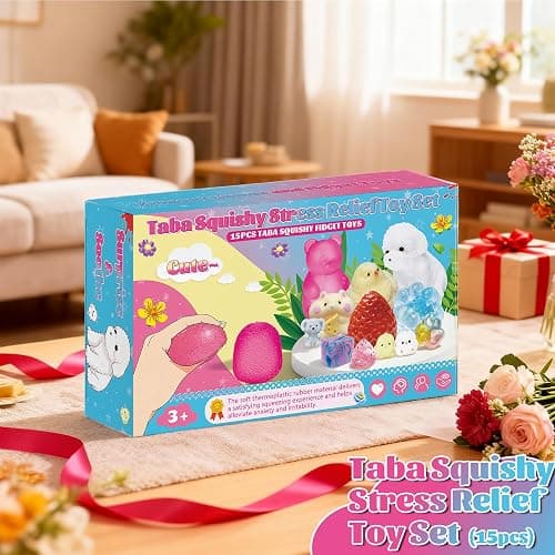 15Pcs Taba Squishies Kit, Squishies Fidget Toys, Including Strawberry, Cat Paw, Hamster Toy, Stress Relief Toys Party Favors for Kids 4-8 8-12, Sensory Toys Birthday Easter Gifts thumbnail 7