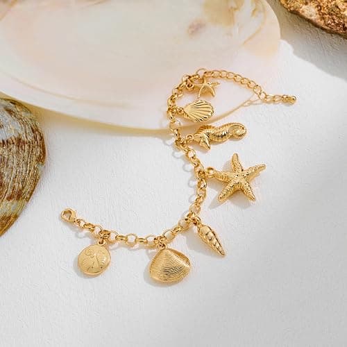VEDAIM Gold Charm Bracelet for Women Boho Shell Starfish Bracelet Adjustable Summer Beach Ocean Statement Bracelets thumbnail 5