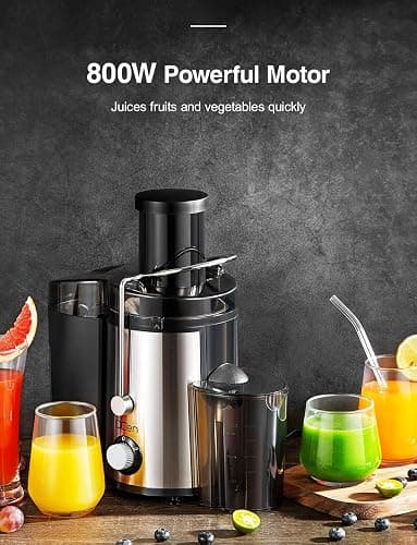 Qcen Juicer Machine, 800W Centrifugal Juicer Extractor with Wide Mouth 3” Feed Chute for Fruit Vegetable, Easy to Clean, Stainless Steel, BPA-free (Black) thumbnail 6