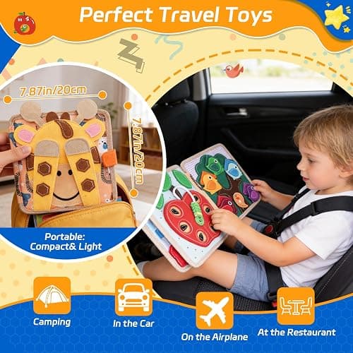 kabiuby Giraffe Busy Book for Toddlers 1-3, Montessori Toys Toddler Busy Board for 1 Year Old, Felt Quiet Book Sensory Learning Activity Books, Airplane Car Travel Toys, Gifts for Boys Girls 1+ thumbnail 7