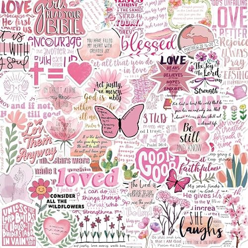 100PCS Pink Bible Verse Stickers for Adults Jesus Stickers Faith Based Gifts for Girl Women Inspirational Jesus Qoute Praise God Religious Decoration Party Favors thumbnail 7