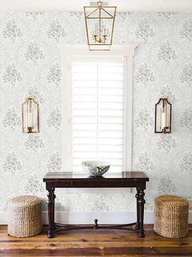 Ismoon Floral Peel and Stick Wallpaper Vintage White and Grey Contact Paper Boho Watercolor Damask Wallpaper Textured Removable Self Adhesive Vinyl Wall Paper for Bedroom, 17.3 in X 6.5 ft thumbnail 6
