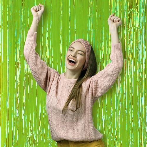 Voircoloria Green Iridescent Fringe Backdrop Curtains,3.3x6.6ft, 2 Pack | Tinsel Streamers, Door Shimmer, For Baby Shower, Birthday Party Decorations, Graduations thumbnail 7