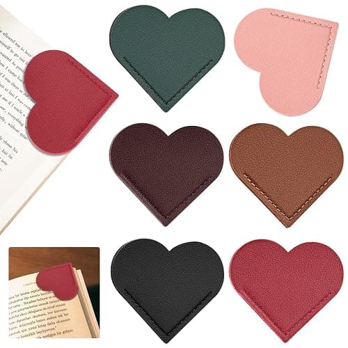 6 Pcs Leather Heart Bookmarks, Bookmarks for Women, Cute Heart Bookmark Corner, Book Marks for Teachers Students School Office Home Supplies - Image 1