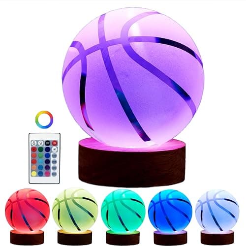 Basketball Crystal Ball Lamp,3.15 inch 3D K9 Crystal Ball Night Light with Wooden Base,Basketball Lamp Light, Gifts for Boys,16 Colors Change with Remote Control (K) - Image 1