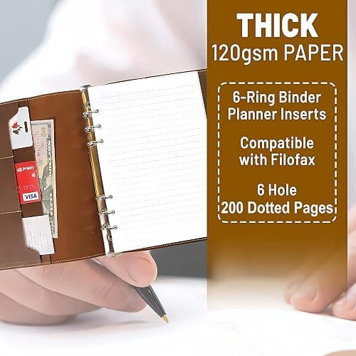 Wanderings A5 6-Ring Binder Planner Inserts - 8 1/4 x 5 5/8" - Thick Cream Color Dotted 120 gsm Loose Leaf A5 Paper Refills Compatible with Filofax 6 Hole 100 Sheets 200 Dot Grid Pages thumbnail 3