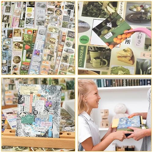 LATUMCO Japanese Retro Misty Rain Sticker Book- 30 Sheets Vintage Aesthetic Stickers, with Glitter, Matte & Glossy Finishes for Journaling, Scrapbooking, Phone Case & DIY Decoration（4x5.6 Inch） thumbnail 7
