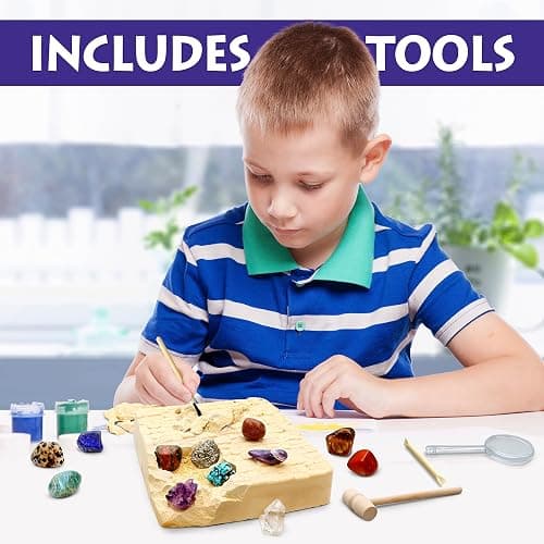 DANCING BEAR Gem stone Dig Kit, Excavate 16 Real Gems & Crystals including Arrowheads, Quartz Point and Amethyst, STEM Education for Kids, Fun Rock Mining Science Activity Gift Sets for Girls and Boys thumbnail 2