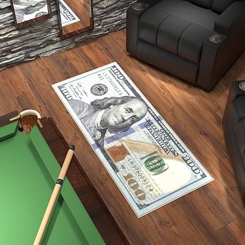 Machine Washable $100 Bill Design Non-Slip Rubberback 22x53 Modern Runner Rug for Hallway, Kitchen, Bedroom, 22" x 53", Multicolor - Money New $100 - Runner - 22" x 53"