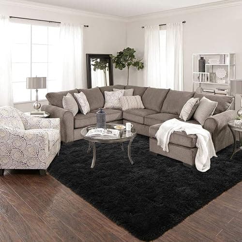 ISEAU Black Rug Super Soft Shaggy 4x6 Feet Rugs for Bedroom, Fluffy Area Rug for Living Room Floor Rug, Fuzzy and Comfy Carpet Nursery Shag Rug for Kids Boys Room Decor - 4' x 6' (Rectangular) - Black thumbnail 3