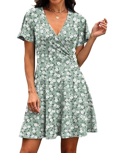 RUMIA Womens Casual Dresses Wrap V Neck Dress A-Line Ruffle Sleeve Summer Sundress Fashion 2026 thumbnail 3