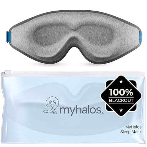 MyHalos Cotton 3D Sleep Mask, Blackout Eye Mask, Zero Pressure, Grey | Soft Cotton Fabric, Side Sleeper Friendly, Eyelash Friendly, Breathable, Includes Storage Pouch, Adjustable, Comfortable - Image 1