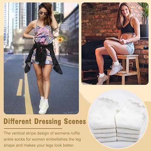 Justay 8 Pairs Ruffle Socks Woman Cute Frilly Soft Cotton Crew Ankle Socks for Women Gifts thumbnail 6