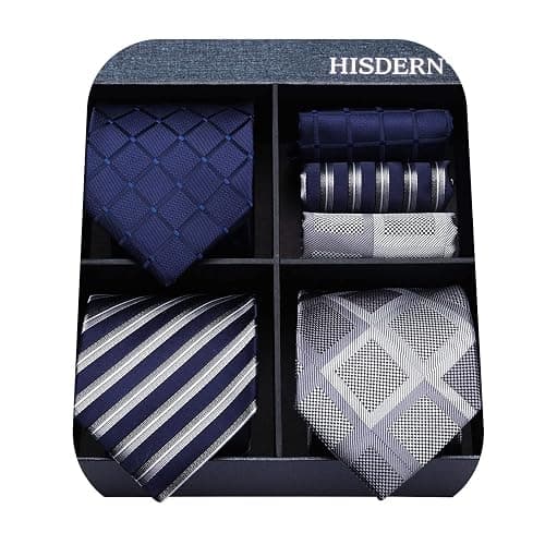 HISDERN Mens Ties and Pocket Square Set Business Elegant Ties for Men Classic Lot 3 Pcs Wedding Party Neckties & Handkerchief - Image 1