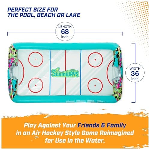 SwimWays Hydro Hockey Inflatable Water Floating Table Hockey Set, Pool Toy for Kids Ages 5+ - Inflatable Hockey - Green (New Version) thumbnail 3