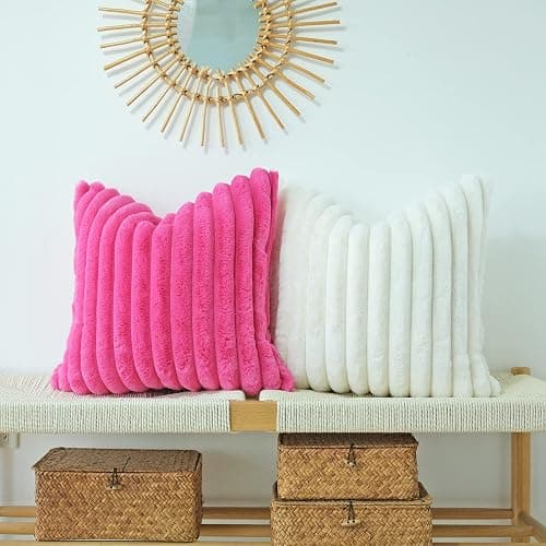 JOJUSIS Pack of 2 Faux Fur Plush Decorative Throw Pillow Covers Couch Cushion Case Soft Pillowcases (Hot Pink, 18 x 18-Inch) thumbnail 3