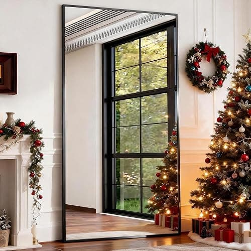 BEAUTYPEAK 76"x34" Rectangle Full Body Floor Mirrors, Full Length Mirror Hanging or Leaning, Aluminum Alloy Frame Wall Mirror for Bedroom, Dressing Room, Black thumbnail 8