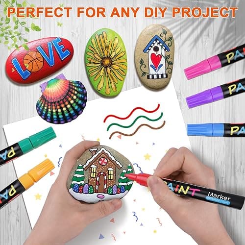 IVSUN Paint Pens Paint Markers, 20 Colors Oil-Based Waterproof Marker Pen Set, Never Fade Quick Dry and Permanent, Works on Rocks Painting, Wood, Fabric, Plastic, Canvas, Glass, Mugs thumbnail 6