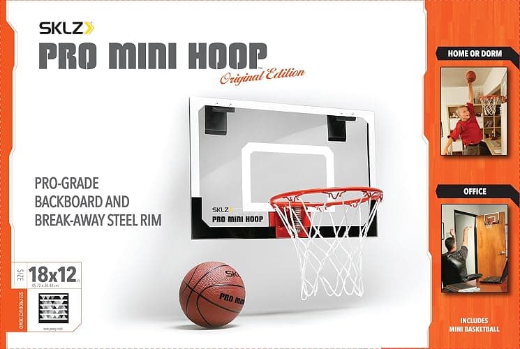SKLZ Pro Mini Indoor Basketball Hoop with Ball, Over the Door, Shatter-Proof Backboard, Spring-Action Break-Away Steel Rim, Great for Home, Dorm Room, and Office thumbnail 10