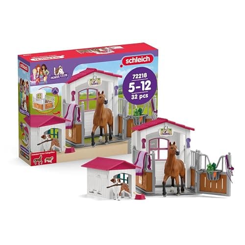 Schleich Horse Club - 32PC Horse Stall and Doghouse Playset - Realistic Racehorse and Dog Figurines with Tack Accessories - Equestrian Toys for Imaginative Play - Boys and Girls 5+ | 72218 - Image 1