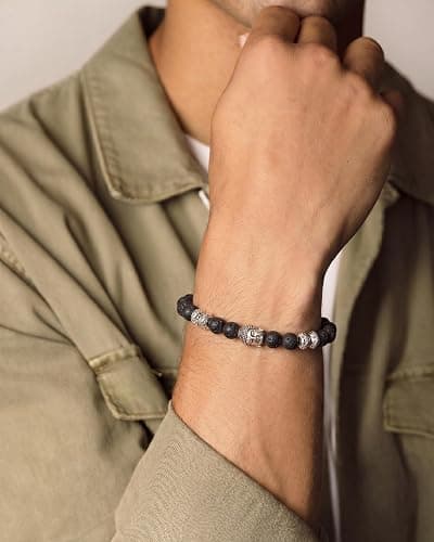 MIDDLUX Men’s Beaded Bracelet Natural Stone – Adjustable Lava Rock Bracelet for Men, Handmade Stretch Bracelet, Minimalist Jewelry Gift for Him Husband Boyfriend thumbnail 6