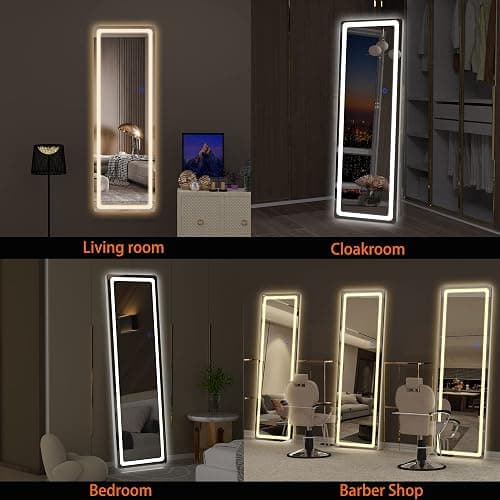 Hasipu Full Length Mirror with Lights, 56" x 16" LED Floor Mirror, Full Body Dressing Standing, Hanging Mounted Mirror for Living Room Bedroom Cloakroom, Round White thumbnail 7