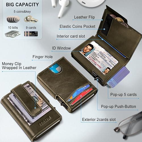 miyozi Men Wallet,with Money Clip Coins Pocket ID Window,Slim Front Pocket RFID Blocking Pop-up Card Holder 3.9"x 2.7", Gift Boxed thumbnail 2