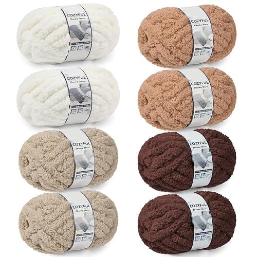 Cozyful Chunky Yarn for Hand Knitting - #10 Chunky Chenille Yarn, Jumbo Big Thick Chunky Yarns for Crocheting, Super Bulky Chunky Knit Blanket Yarns, 8 Skein (25yd, 8oz/Skein), Cream & Multi Coffee - Image 1